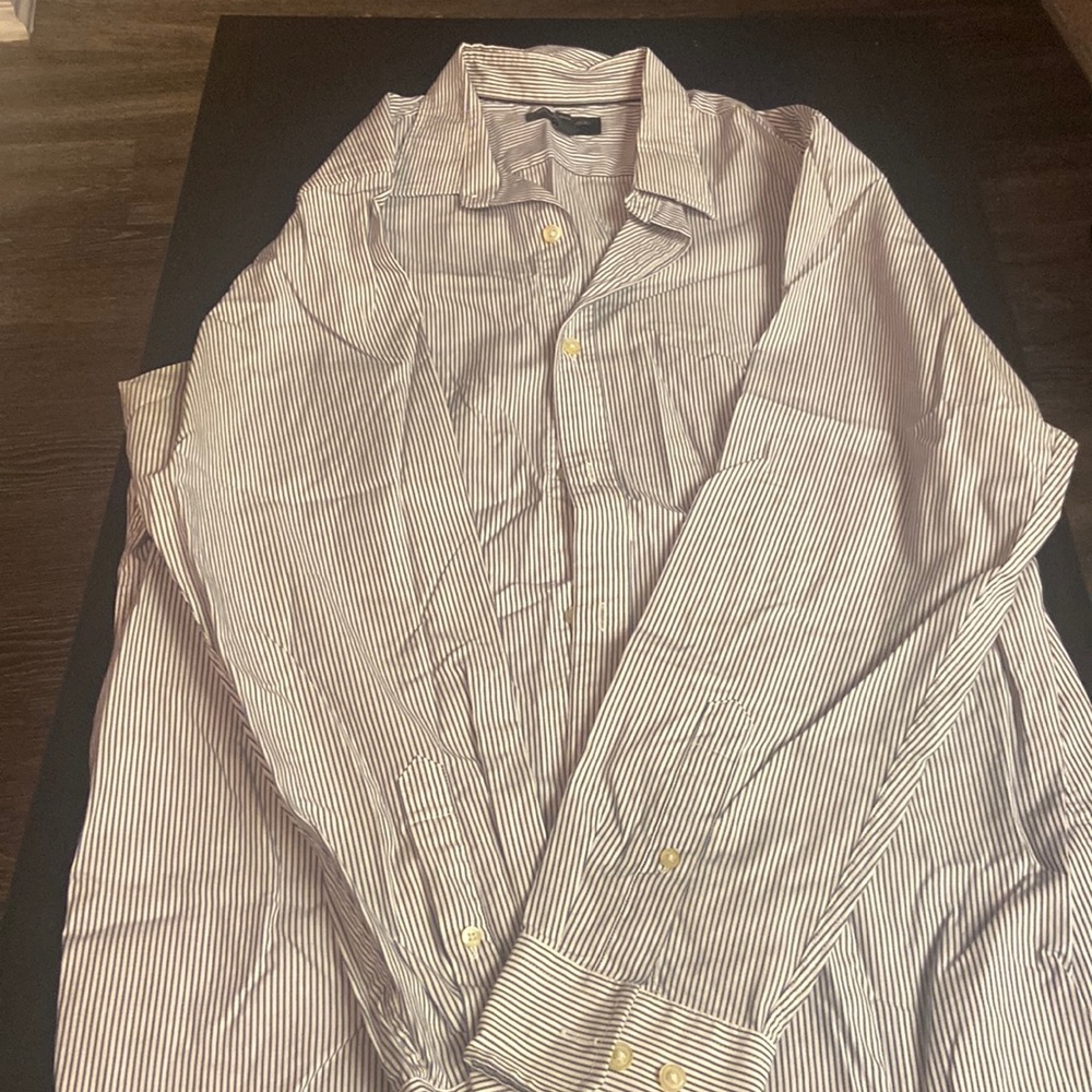 Mama Banana Republic Slim Fit Long Sleeve Button Up Shirt, White/Navy, L 34”-35”